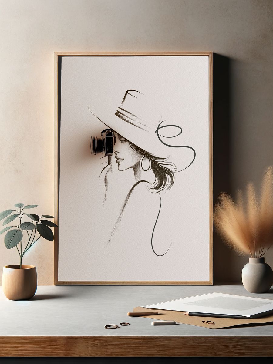 Elegant Woman with Camera Print. — room view 2
