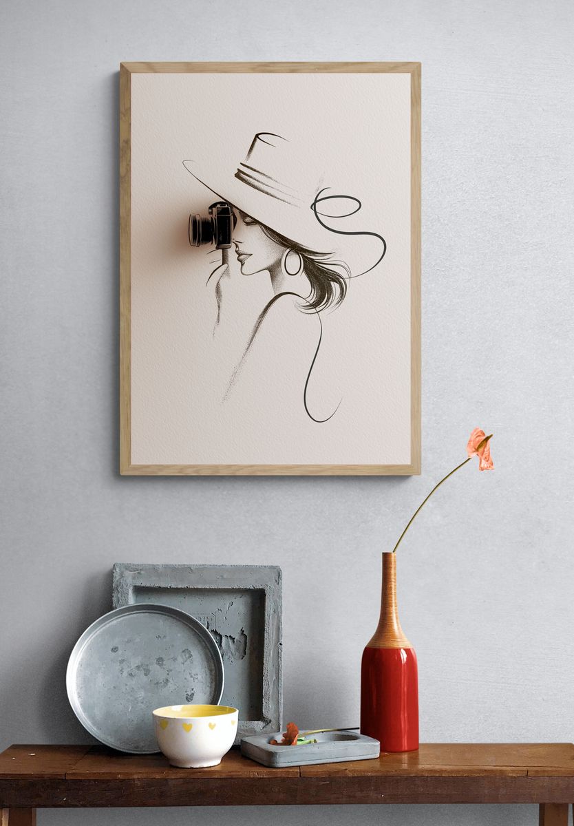 Elegant Woman with Camera Print. — room view 3