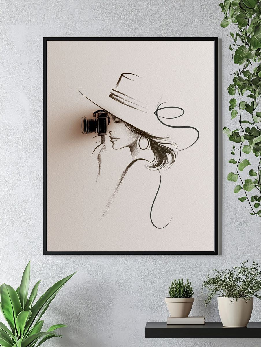 Elegant Woman with Camera Print. — room view 4