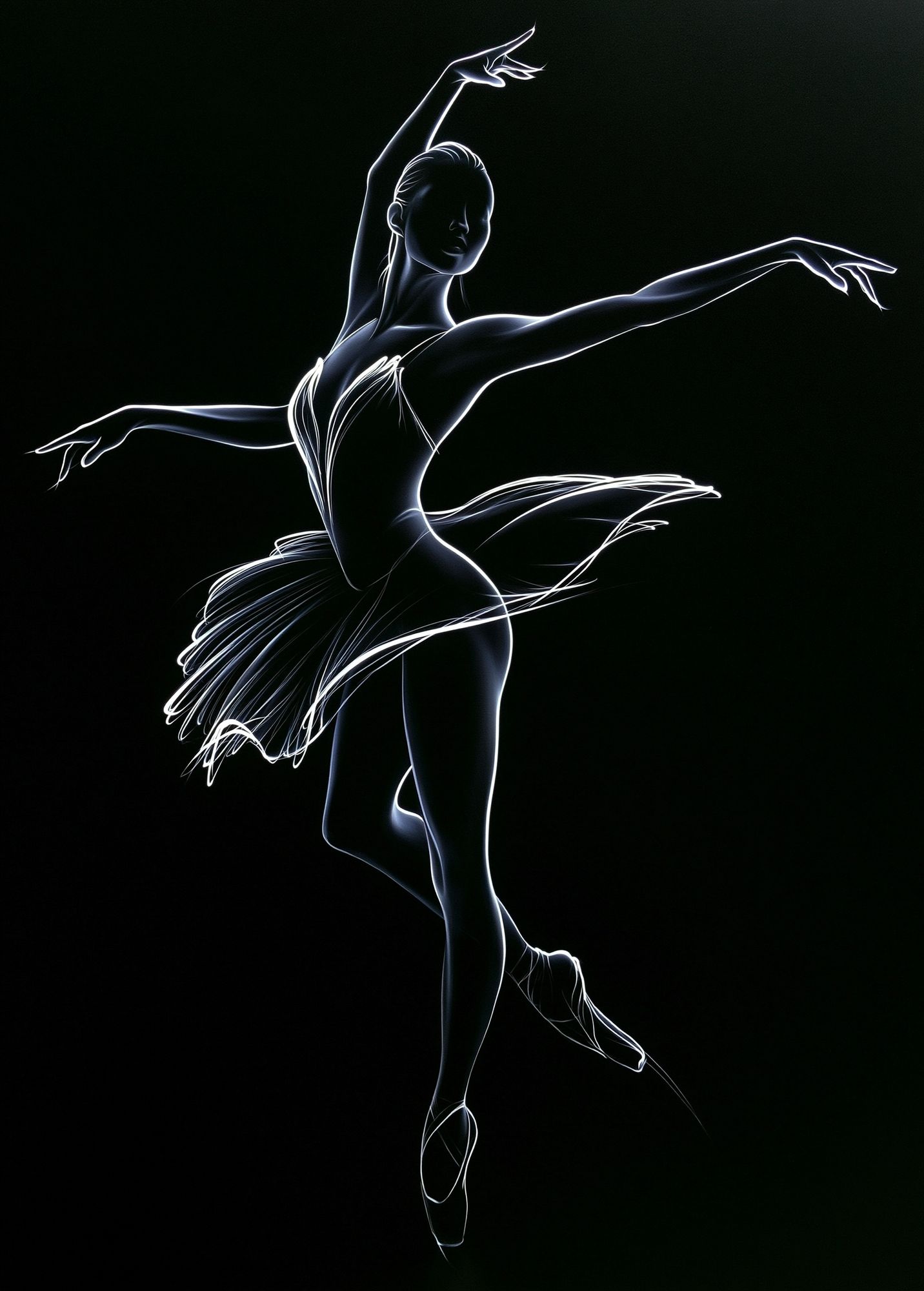 Neon Ballerina Line Art Print. poster detail