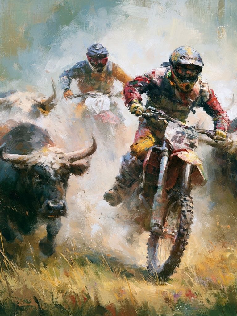 Bull Racing Action Poster. poster — illustration art