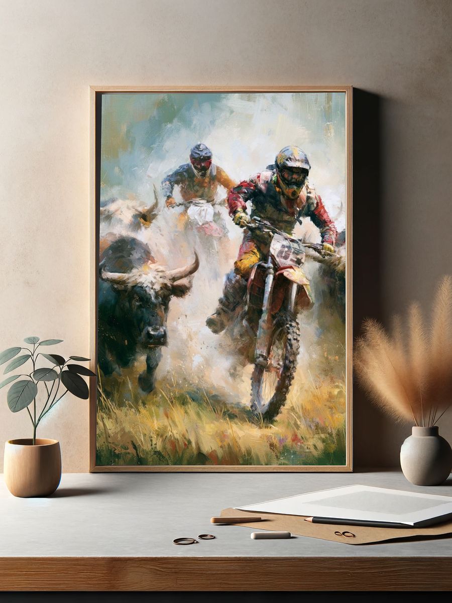 Bull Racing Action Poster. — room view 2