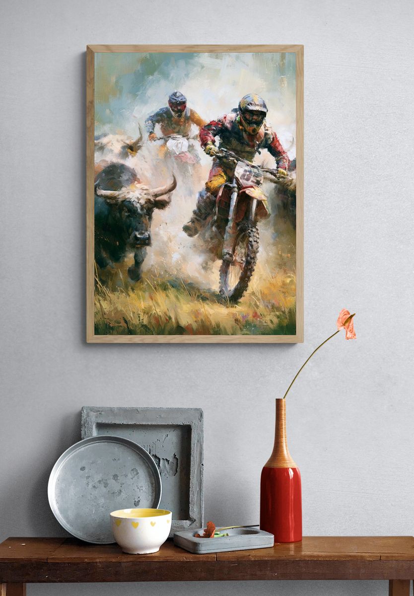 Bull Racing Action Poster. — room view 3