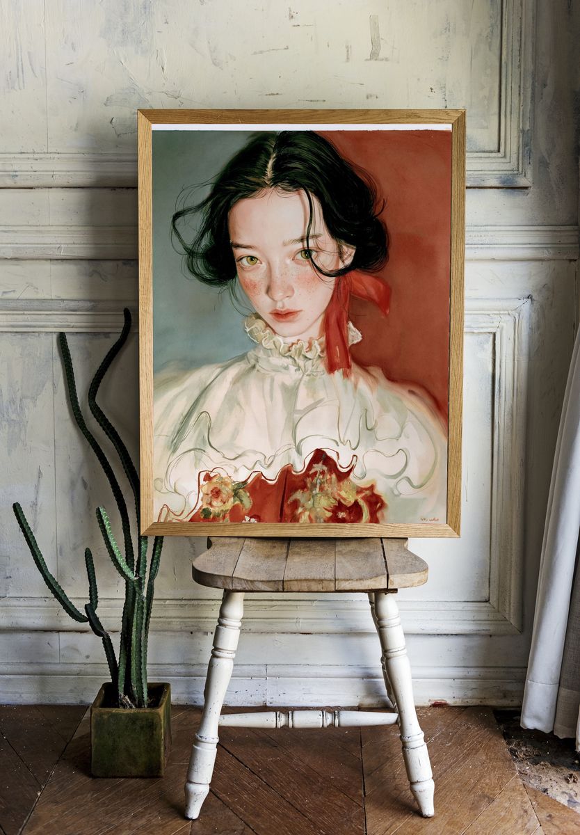 Dreamy Portrait Watercolor Print. room preview