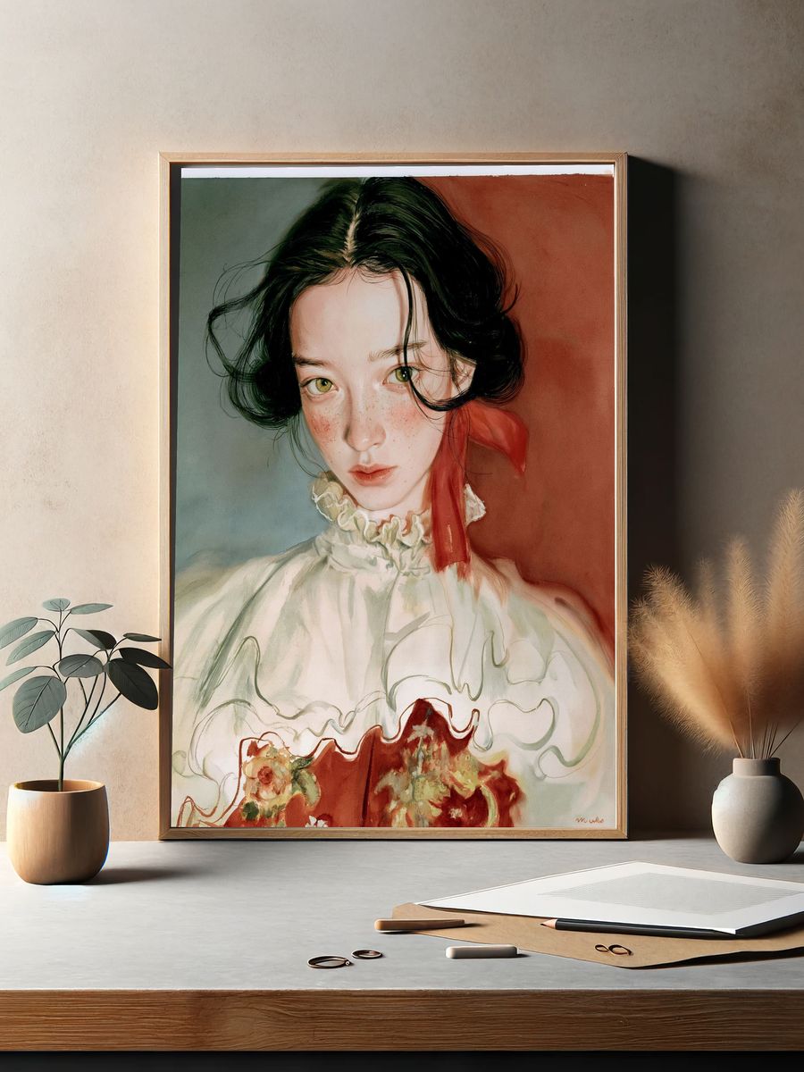 Dreamy Portrait Watercolor Print. — room view 2