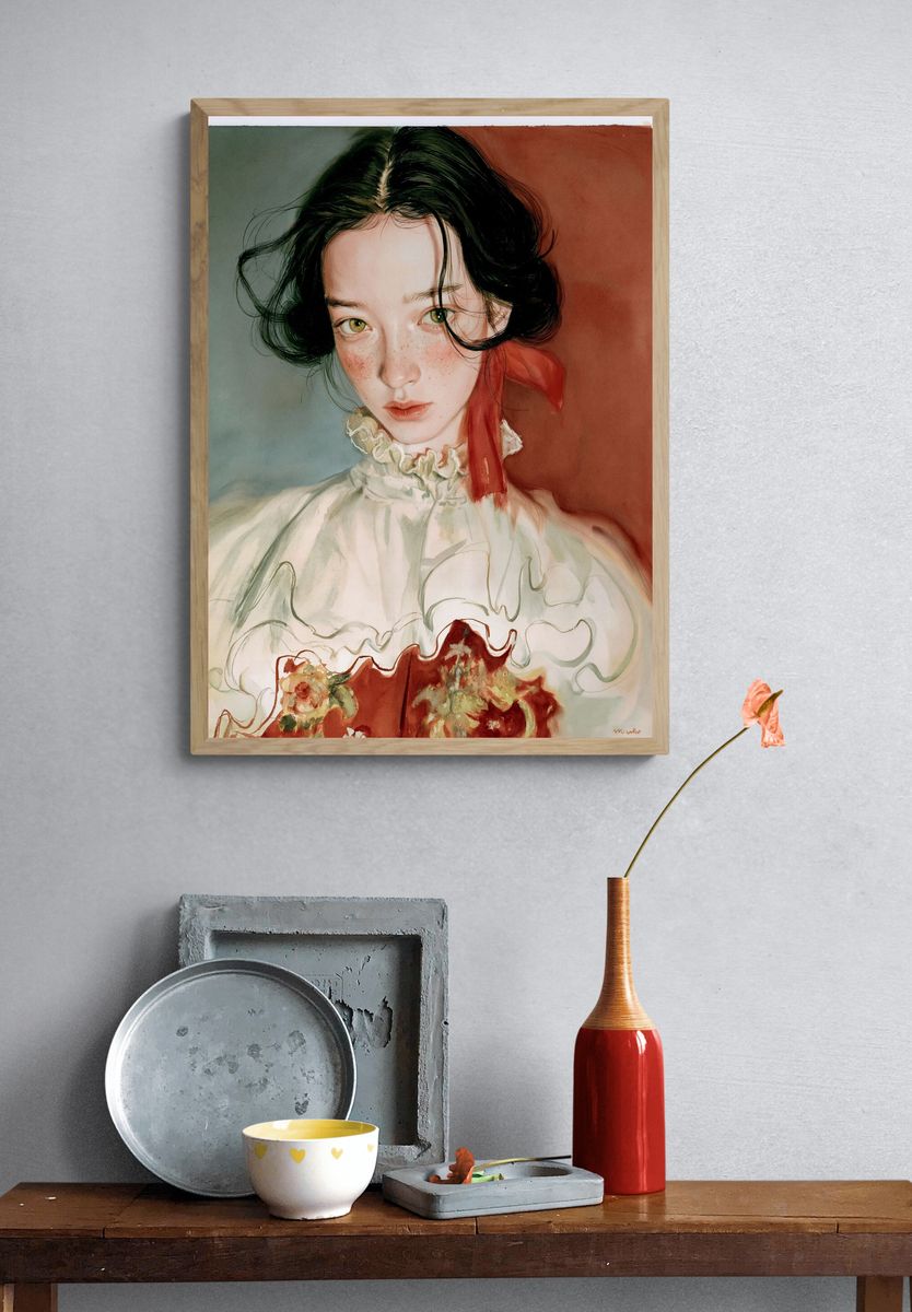 Dreamy Portrait Watercolor Print. — room view 3