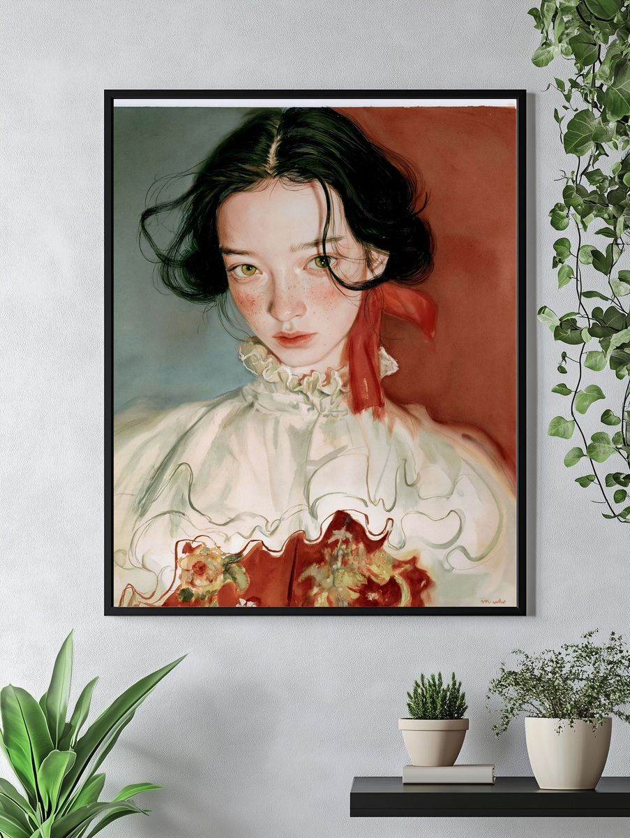 Dreamy Portrait Watercolor Print. — room view 4
