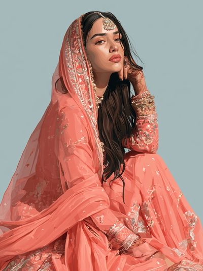 Elegant South Asian Portrait Print.