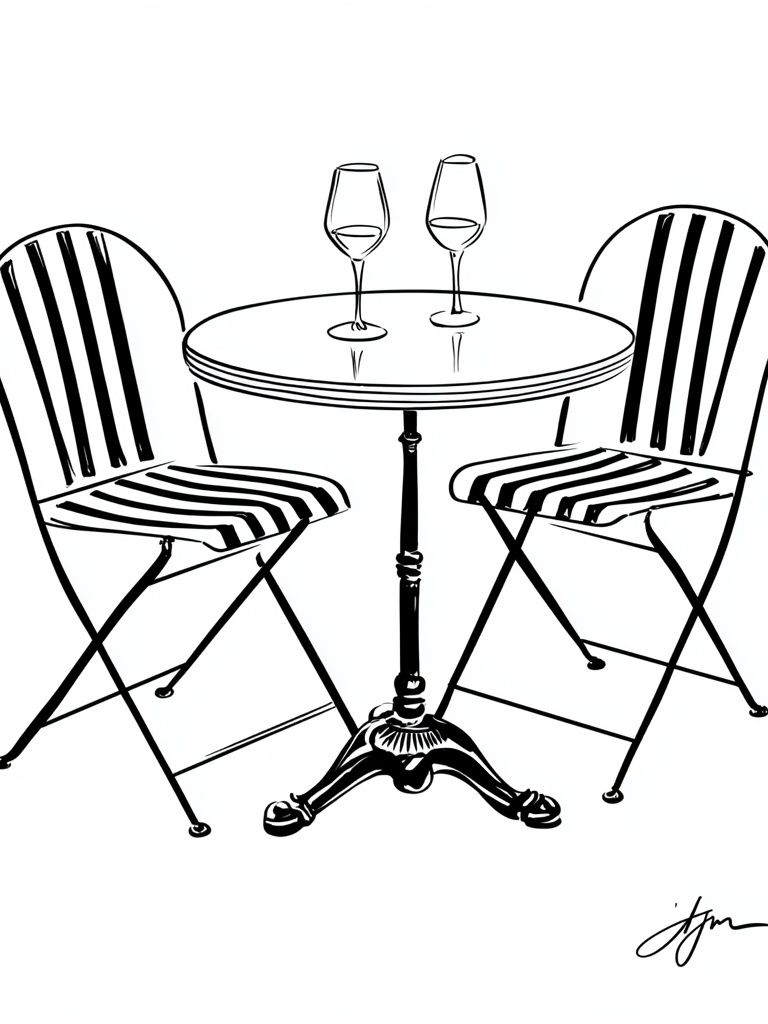 Bistro Table Sketch Poster. poster — illustration art