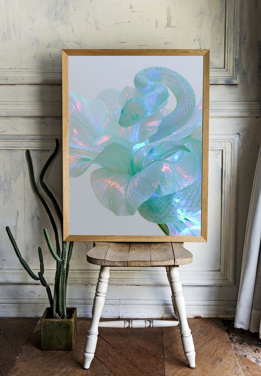 Iridescent Snake Floral Abstract Print. — room view 1