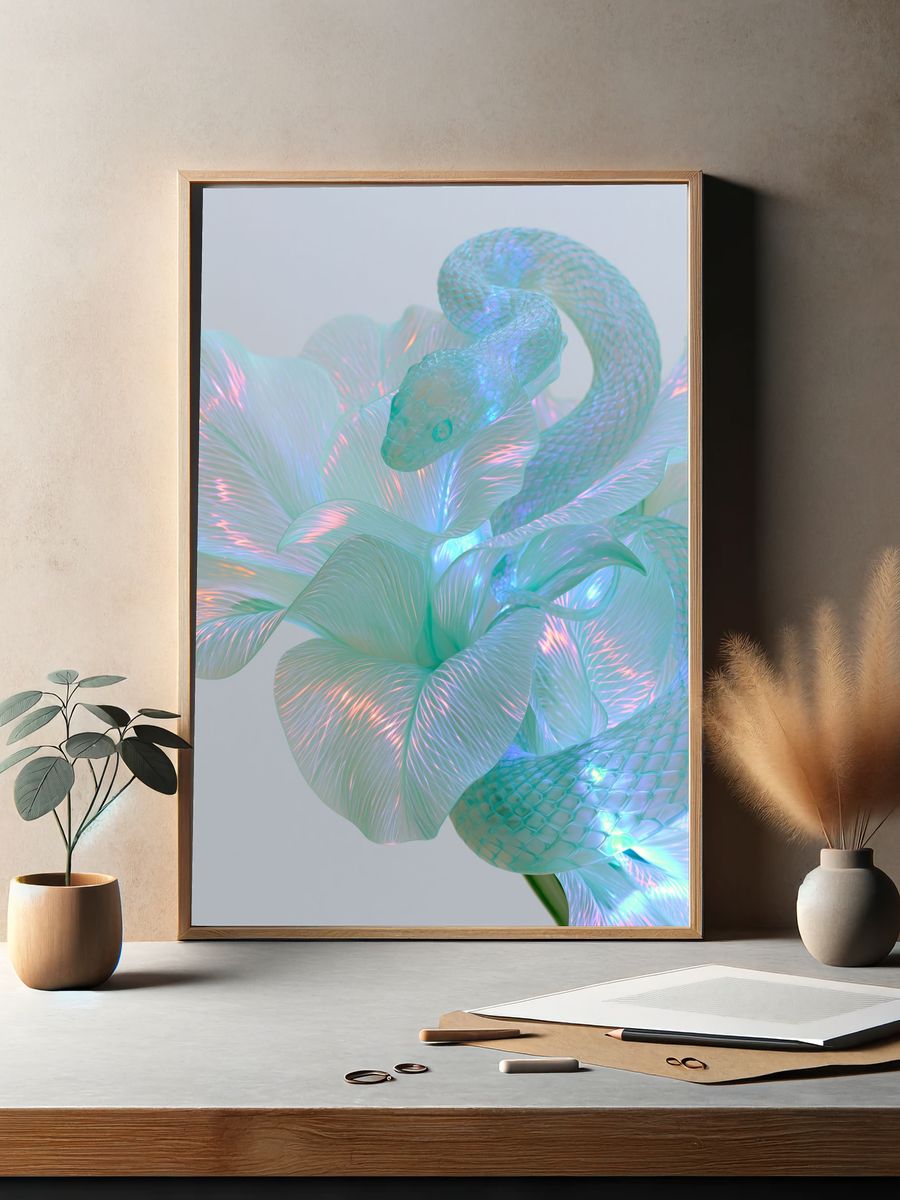 Iridescent Snake Floral Abstract Print. — room view 2