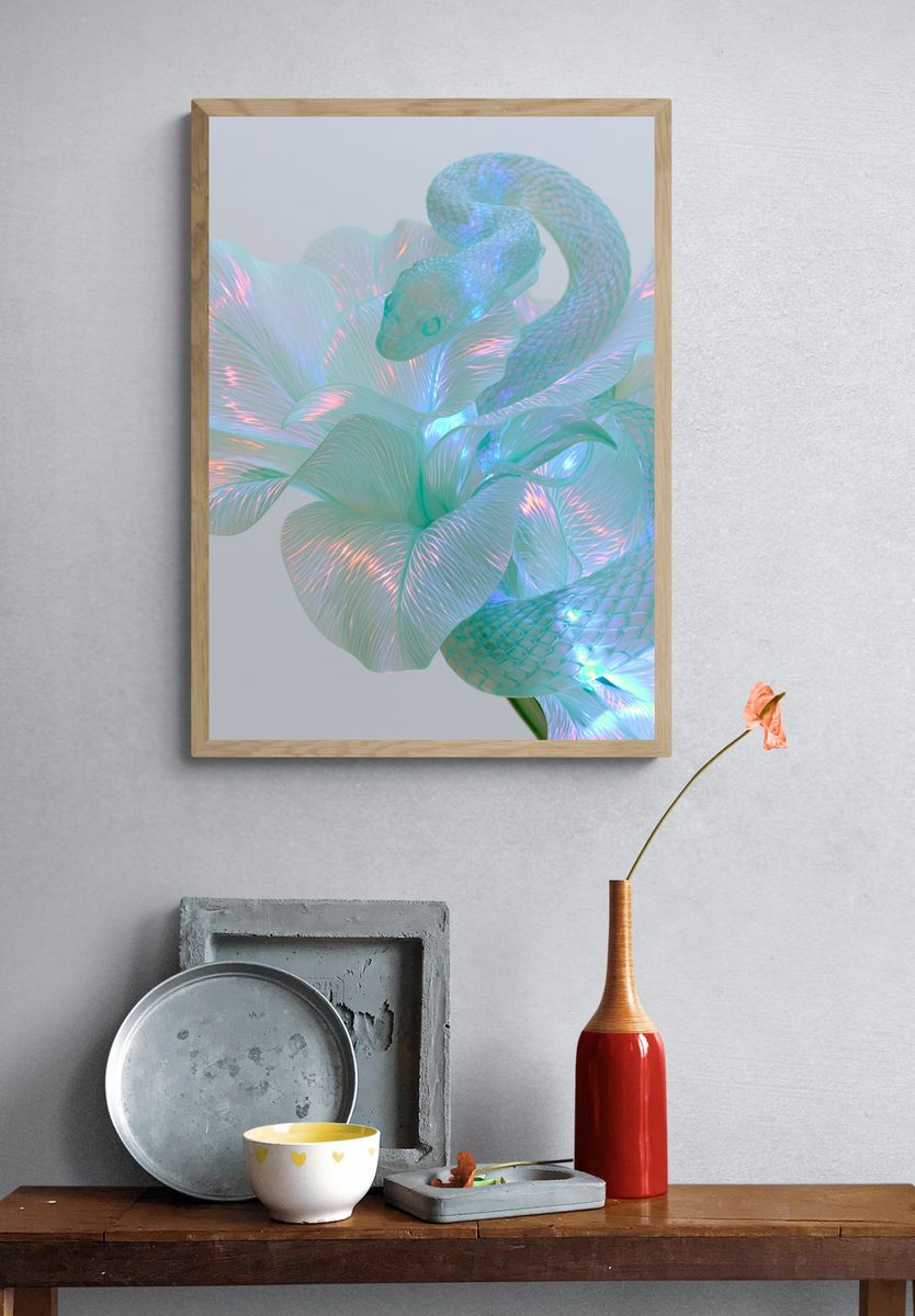 Iridescent Snake Floral Abstract Print. — room view 3