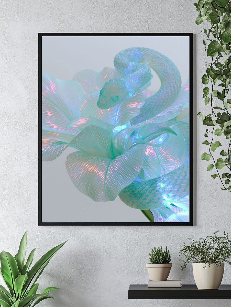 Iridescent Snake Floral Abstract Print. — room view 4