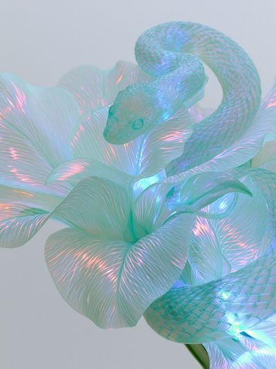 Iridescent Snake Floral Abstract Print.
