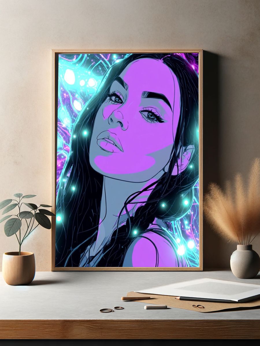 Neon Portrait Digital Art Poster. — room view 2