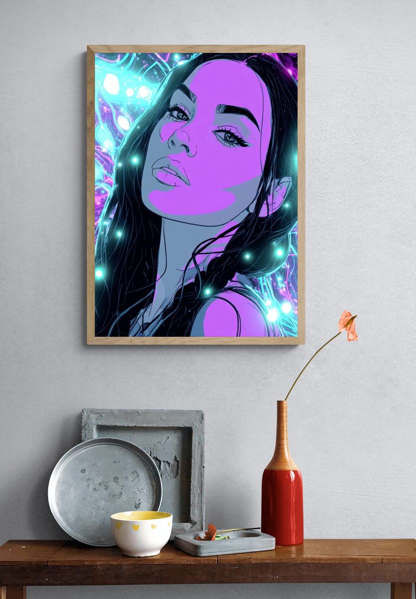 Neon Portrait Digital Art Poster. — room view 3