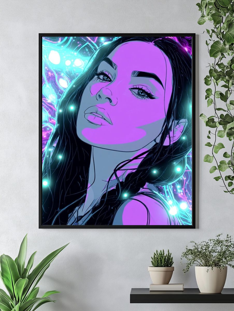 Neon Portrait Digital Art Poster. — room view 4
