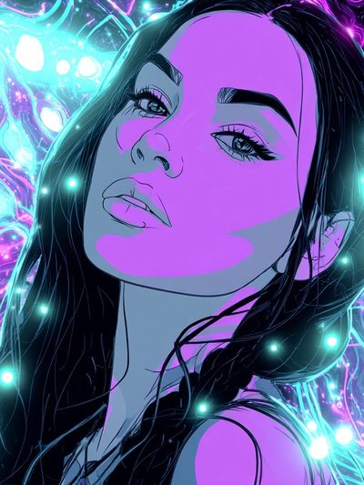 Neon Portrait Digital Art Poster.