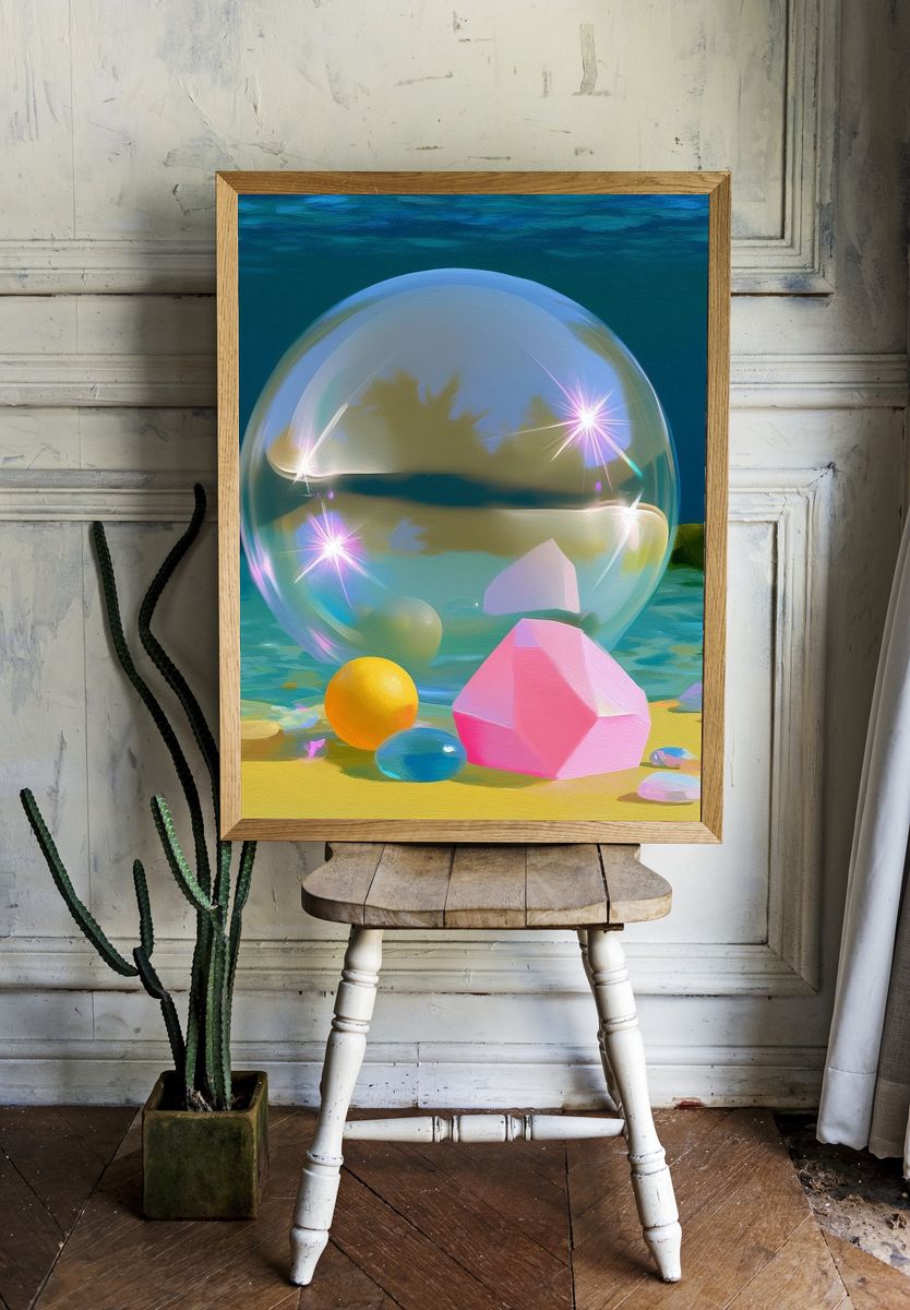 Dreamy Crystal Beach Illustration Print. — room view 1