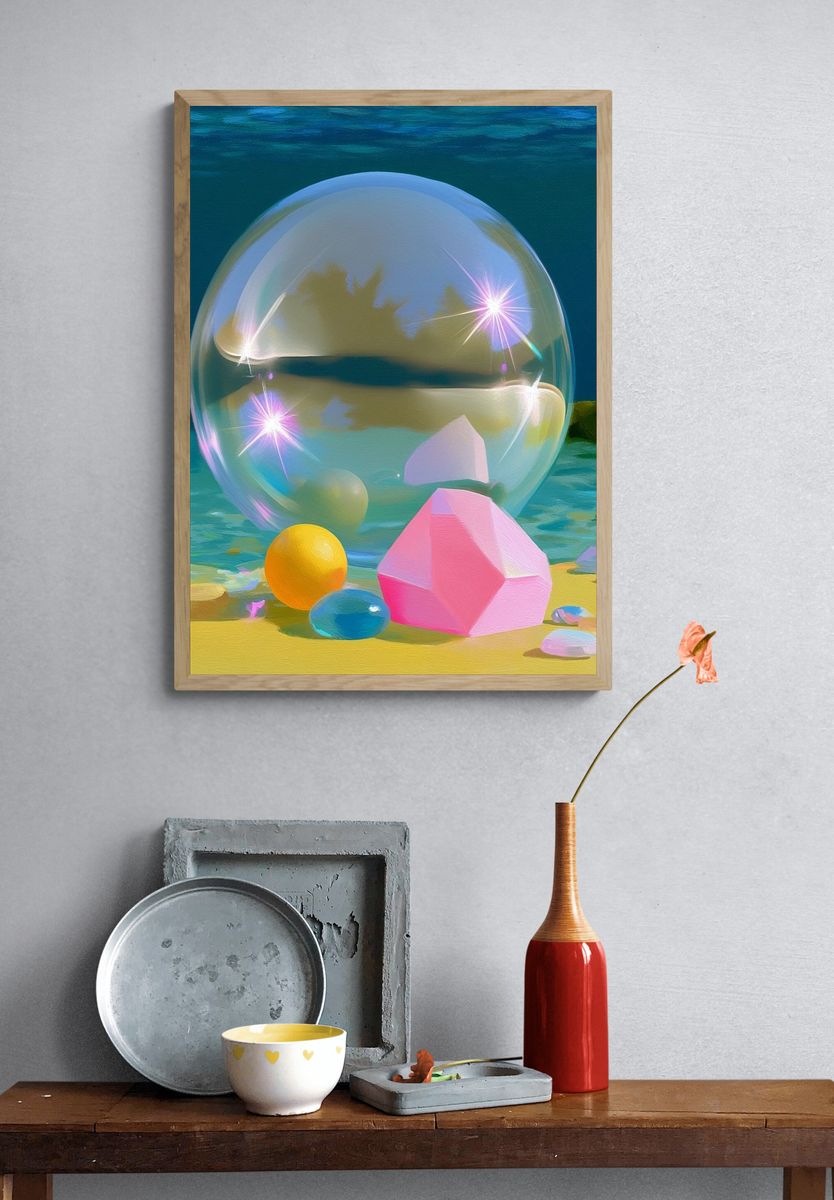 Dreamy Crystal Beach Illustration Print. — room view 3