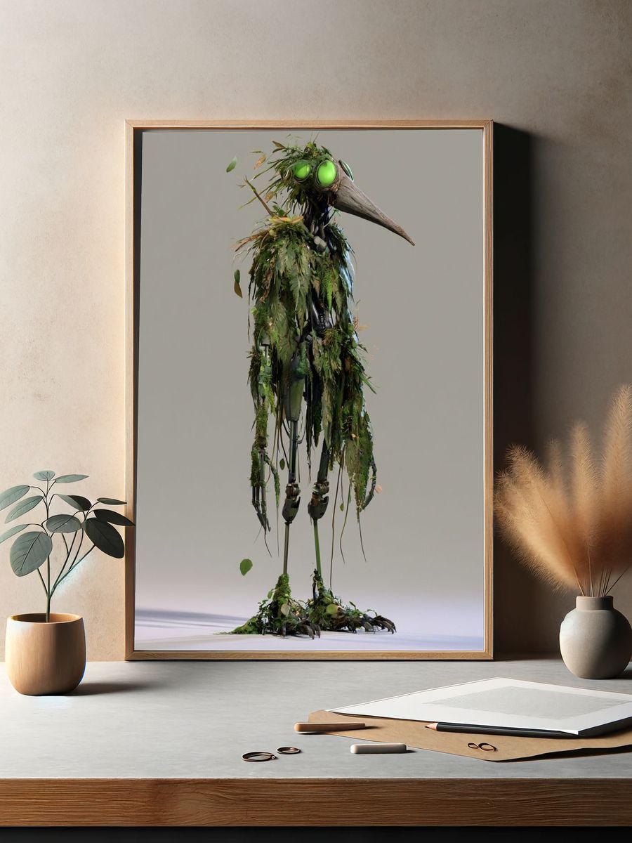 Leaf-Covered Bird Robot Poster. — room view 2