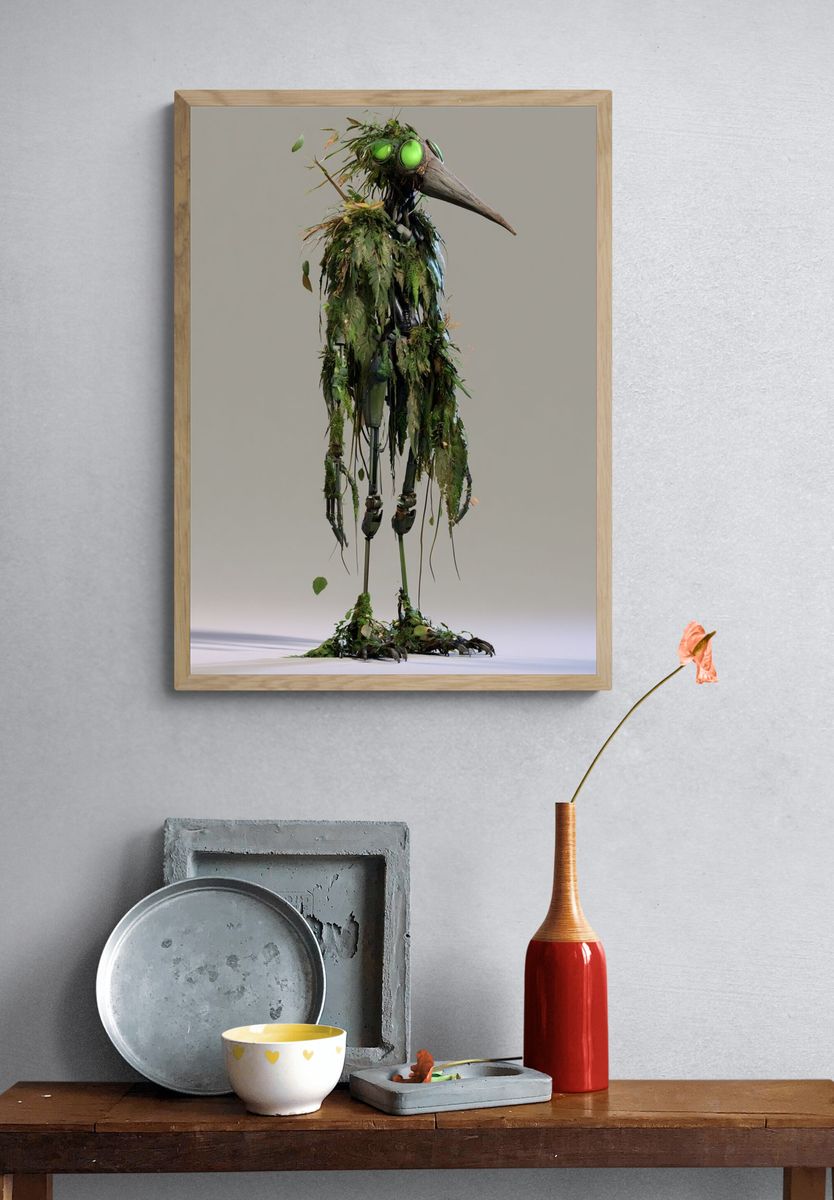Leaf-Covered Bird Robot Poster. — room view 3