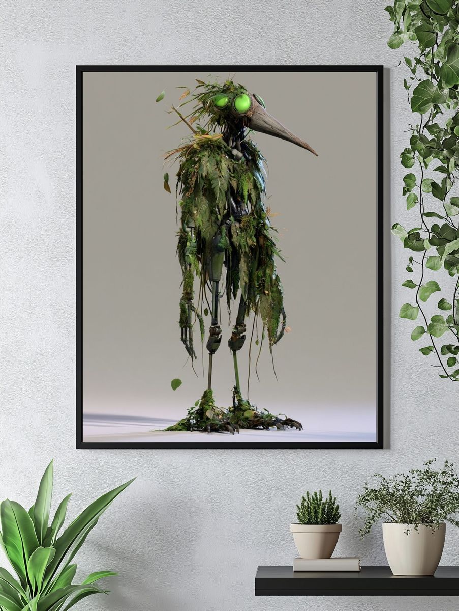 Leaf-Covered Bird Robot Poster. — room view 4