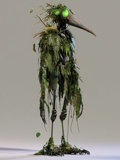 Leaf-Covered Bird Robot Poster.