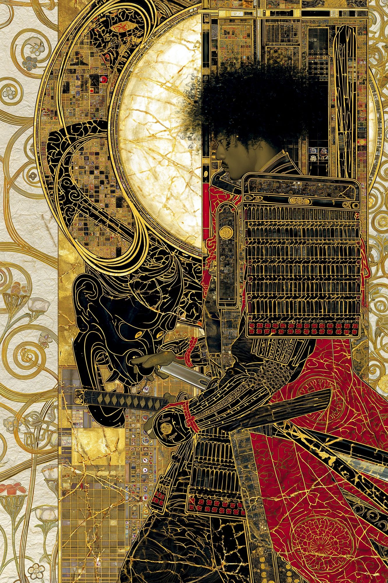 Golden Samurai Portrait Print. poster detail