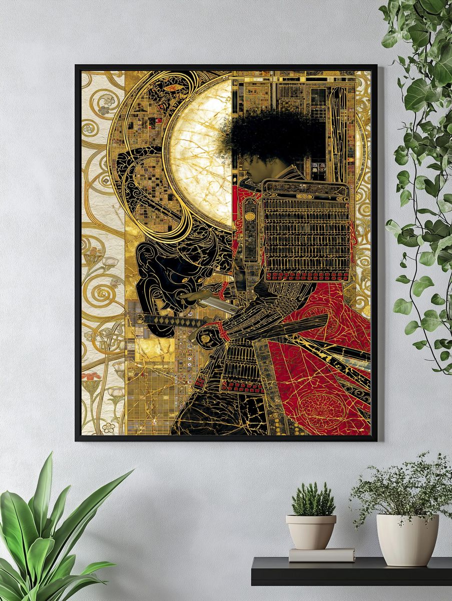 Golden Samurai Portrait Print. — room view 4