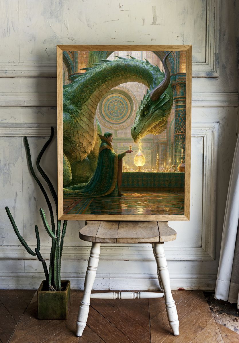 Dragon Temple Ritual Illustration Poster. — room view 1
