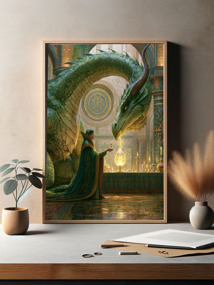 Dragon Temple Ritual Illustration Poster. — room view 2
