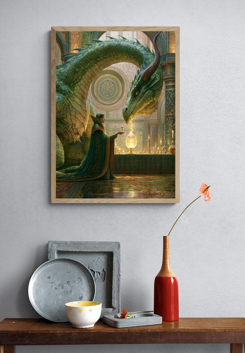 Dragon Temple Ritual Illustration Poster. — room view 3