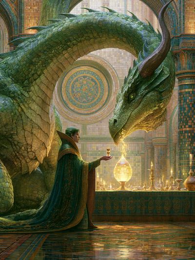 Dragon Temple Ritual Illustration Poster.