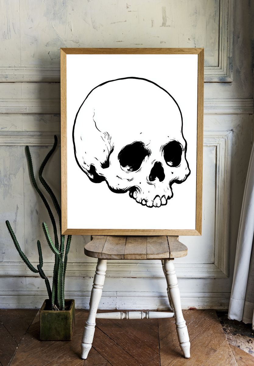 Skull Ink Illustration Poster. — room view 1