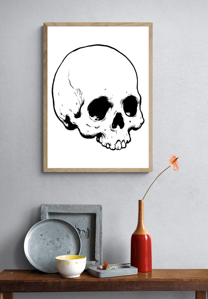 Skull Ink Illustration Poster. — room view 3