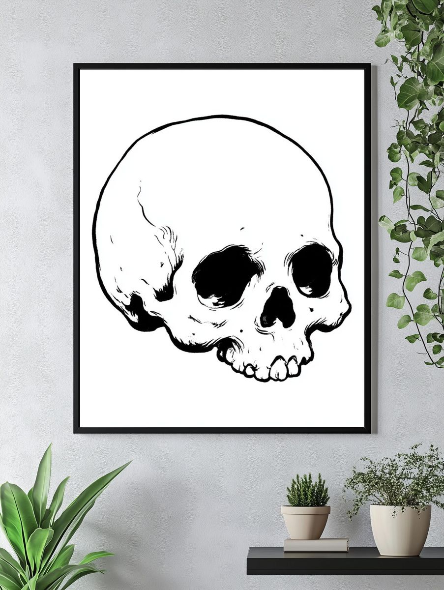 Skull Ink Illustration Poster. — room view 4