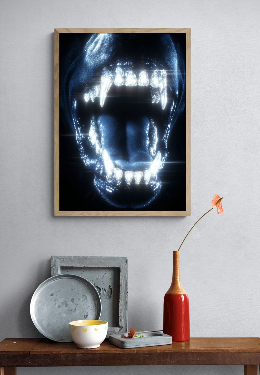 Glowing Panther Roar Illustration Poster. — room view 3