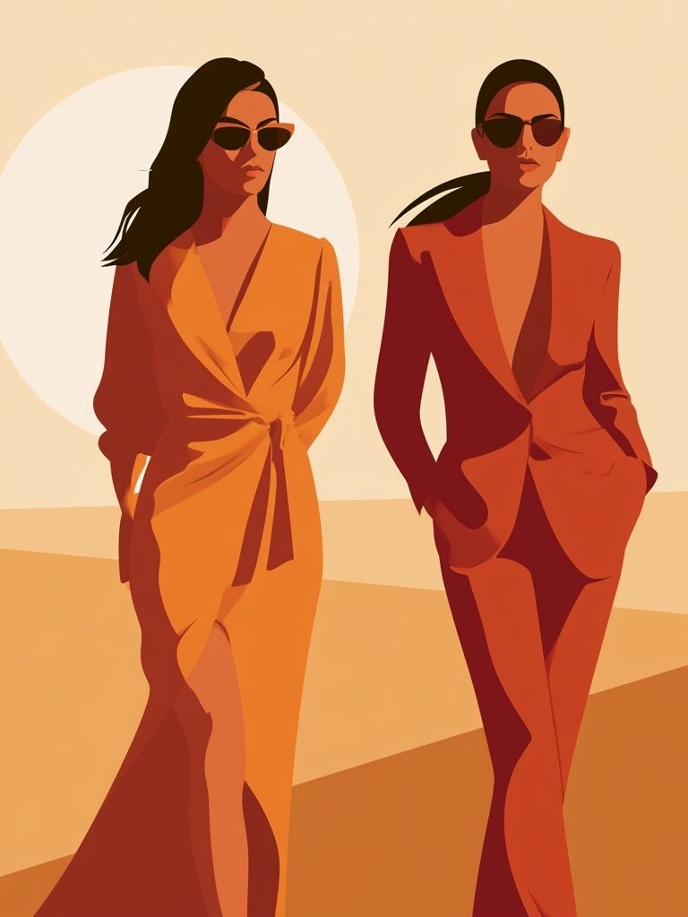 Sunlit Fashion Duo Illustration Poster. poster detail