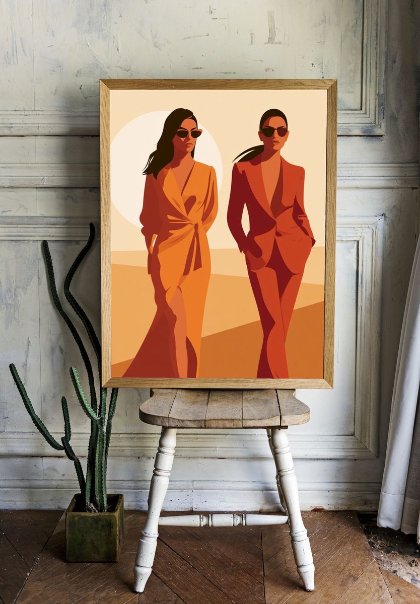 Sunlit Fashion Duo Illustration Poster. room preview