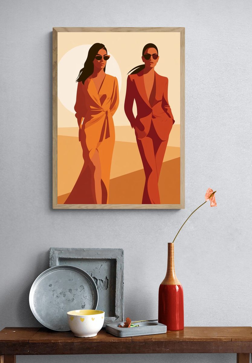 Sunlit Fashion Duo Illustration Poster. — room view 3