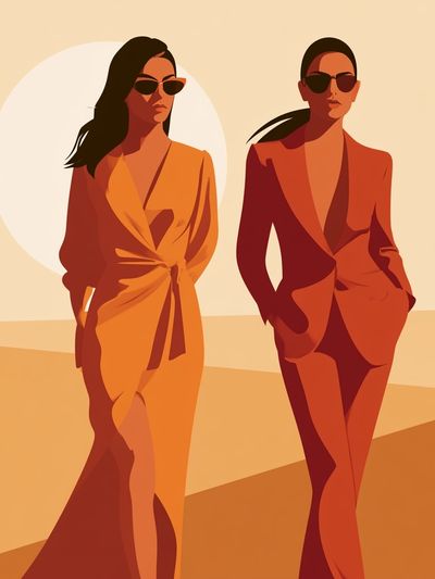 Sunlit Fashion Duo Illustration Poster. poster