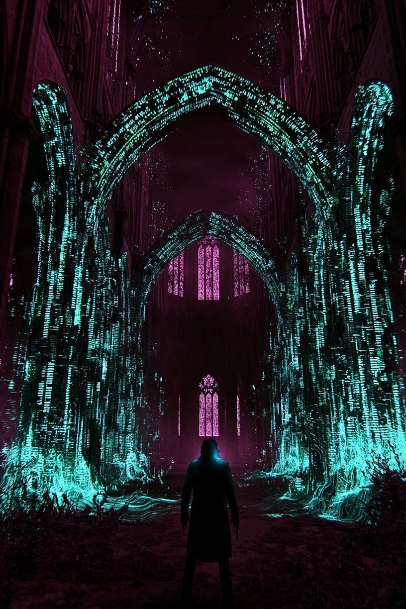 Neon Cathedral Portal Print. poster detail