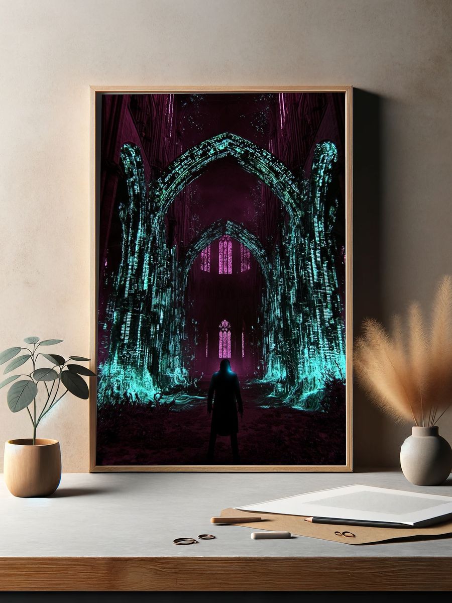 Neon Cathedral Portal Print. — room view 2