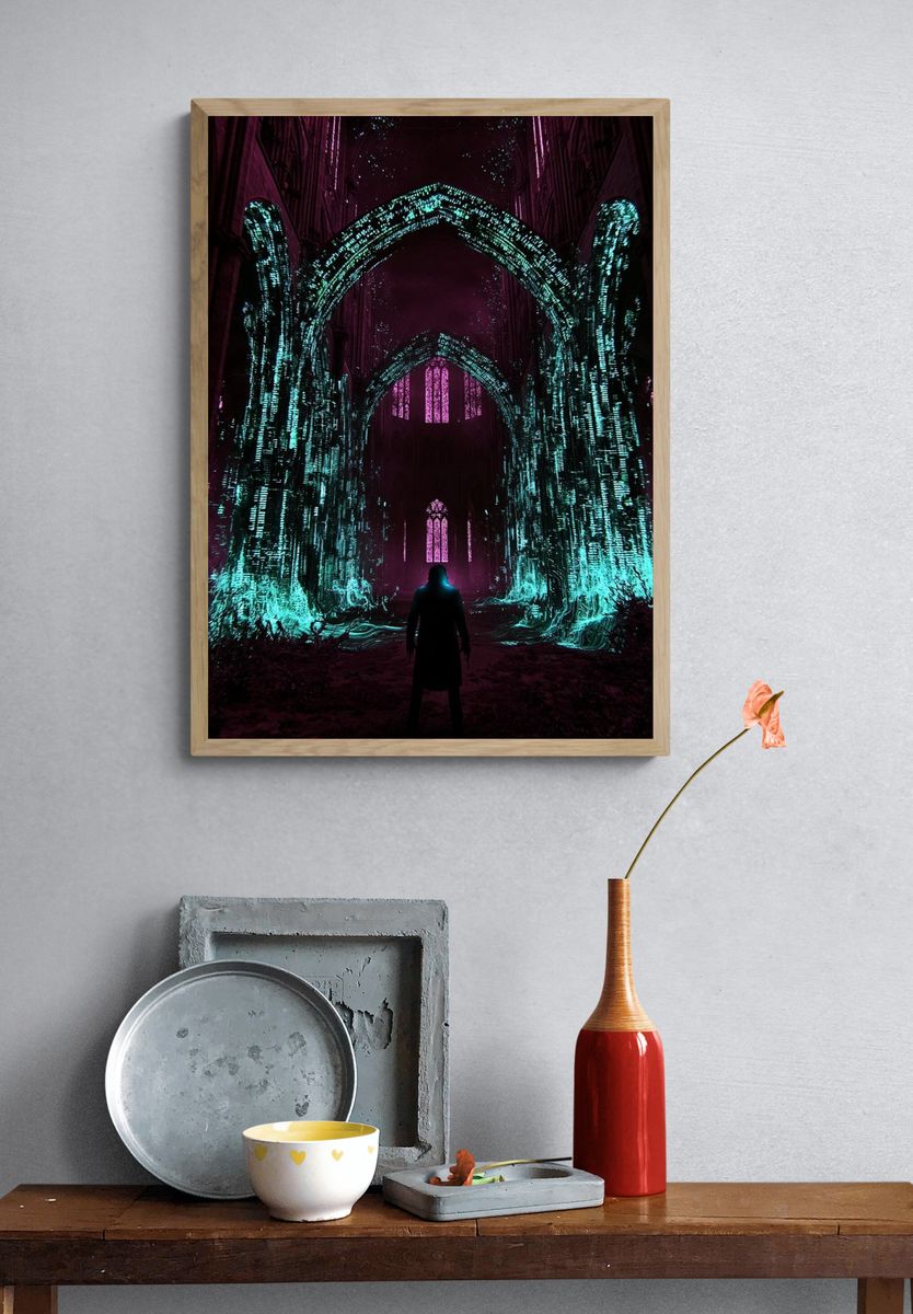 Neon Cathedral Portal Print. — room view 3