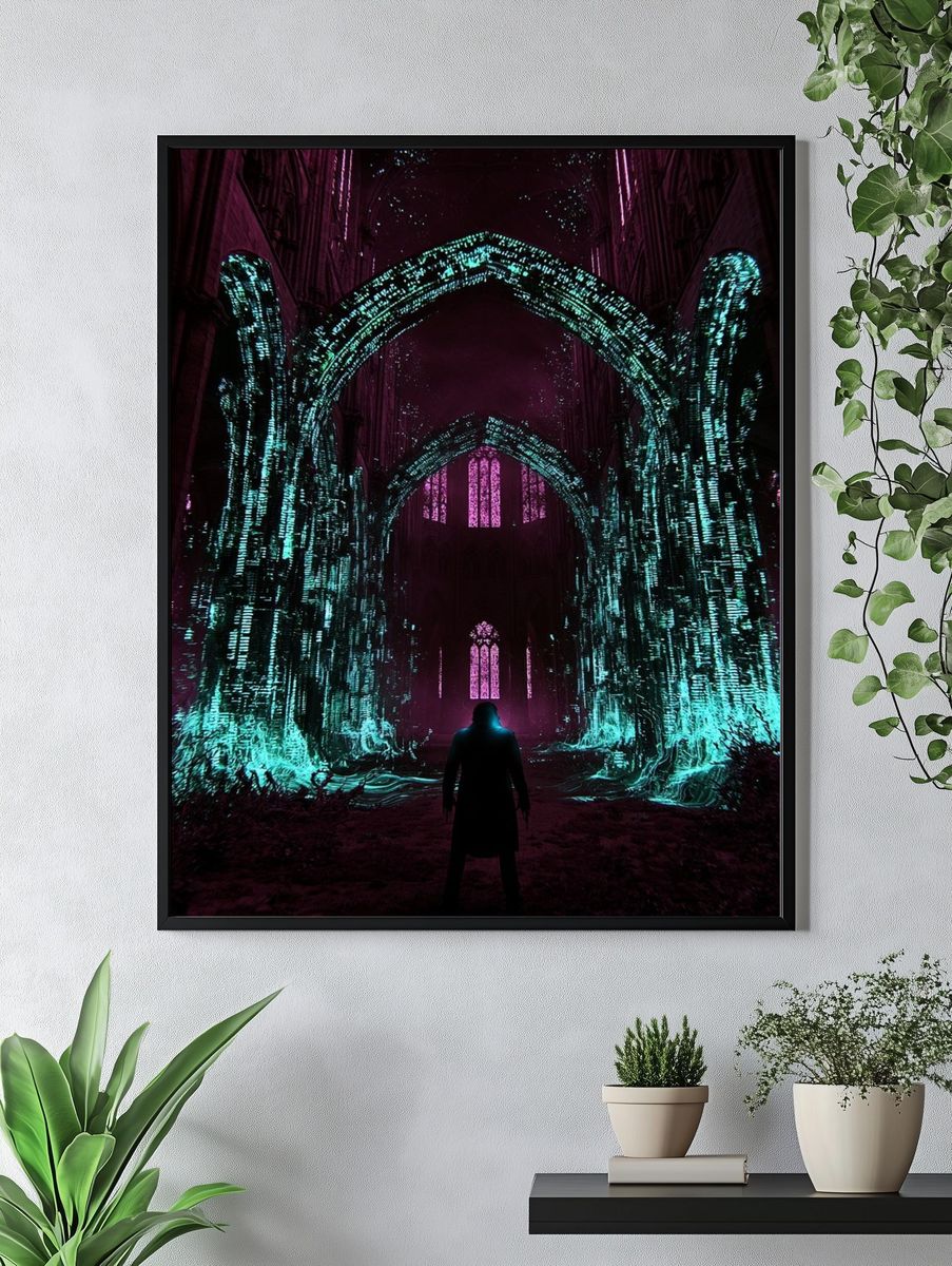 Neon Cathedral Portal Print. — room view 4