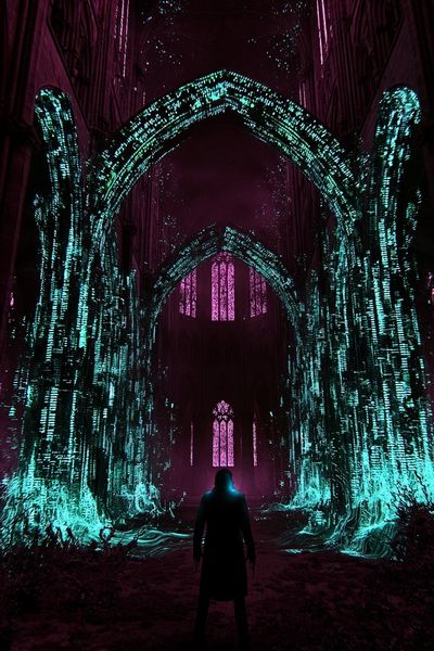 Neon Cathedral Portal Print. poster