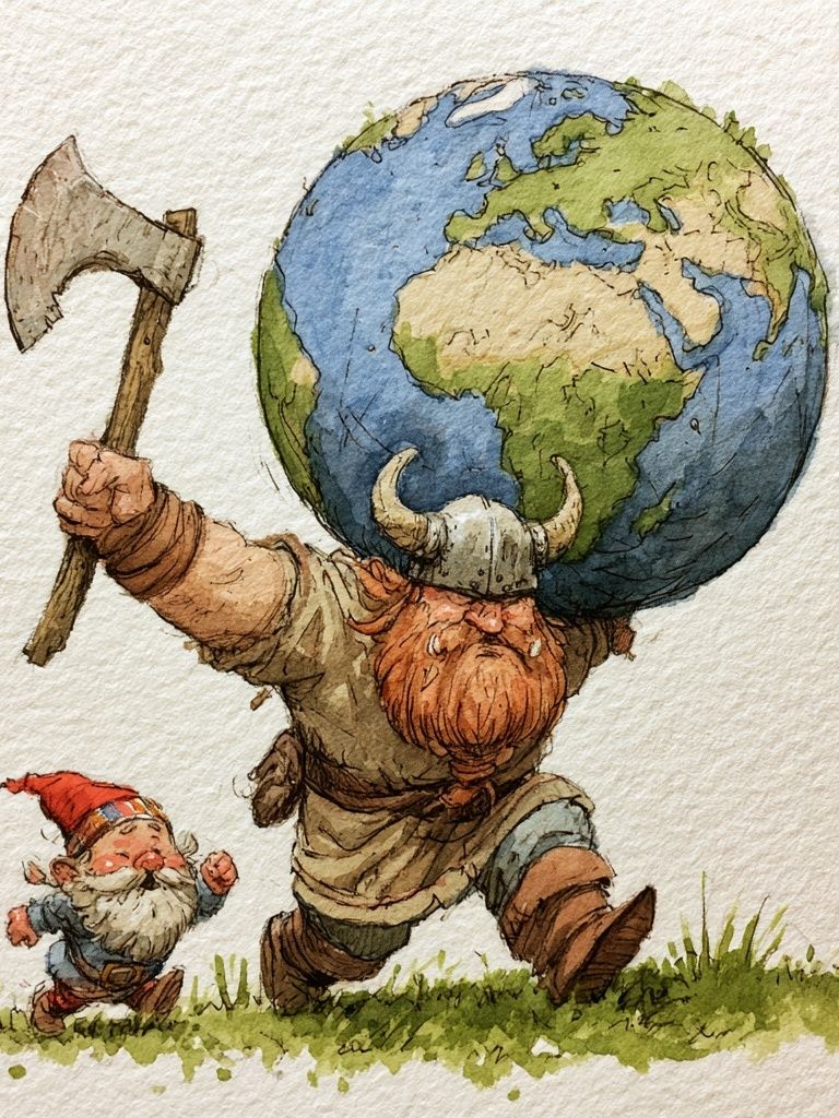 Viking Earth Carrying Gnome Illustration Poster. poster detail