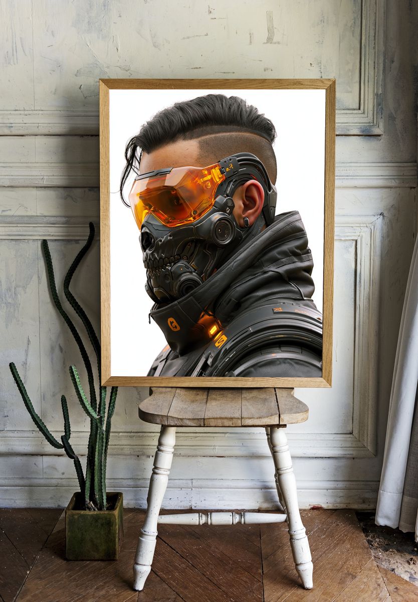 Cyberpunk Mask Portrait Poster. — room view 1