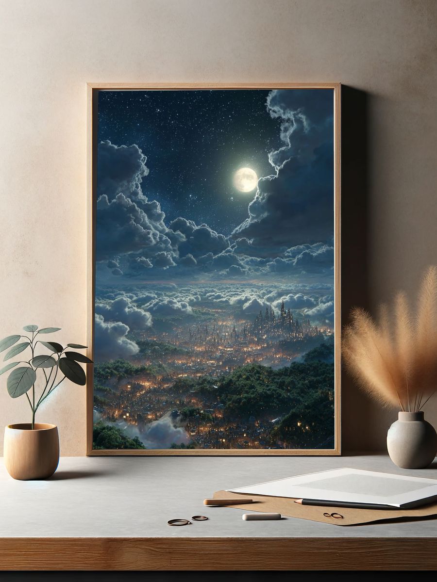 Moonlit Cloud City Fantasy Print. — room view 2